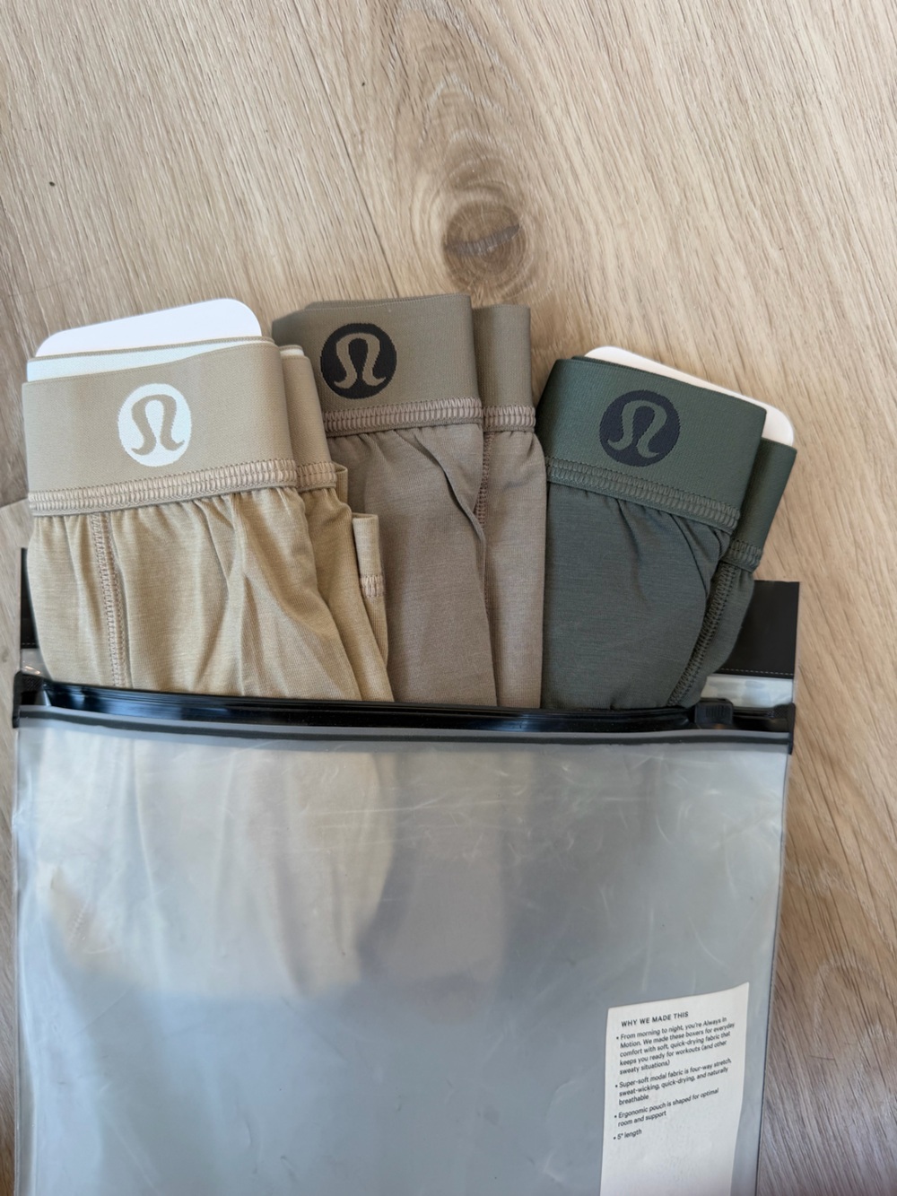 lululemon Always in MotionMen's 3-Pack Boxer Briefs – Beige, Taupe & Olive Green